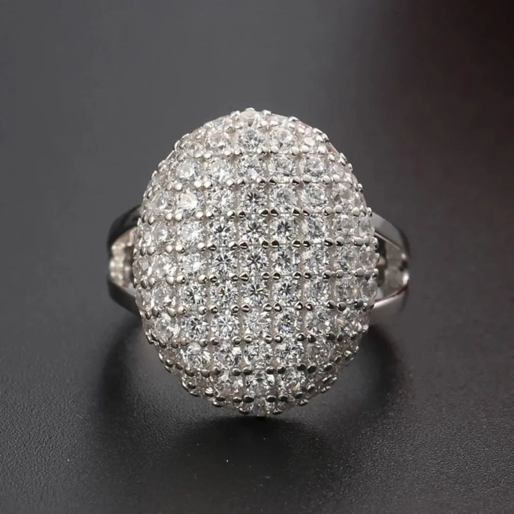 New Silver Big Coctail Diamonds Ring - Picture 4 of 5